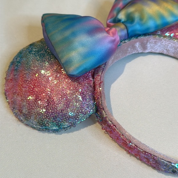 Disney Parks Sequin Pastel Rainbow Tie Dye Headband Ears Minnie Mouse - Picture 2 of 4